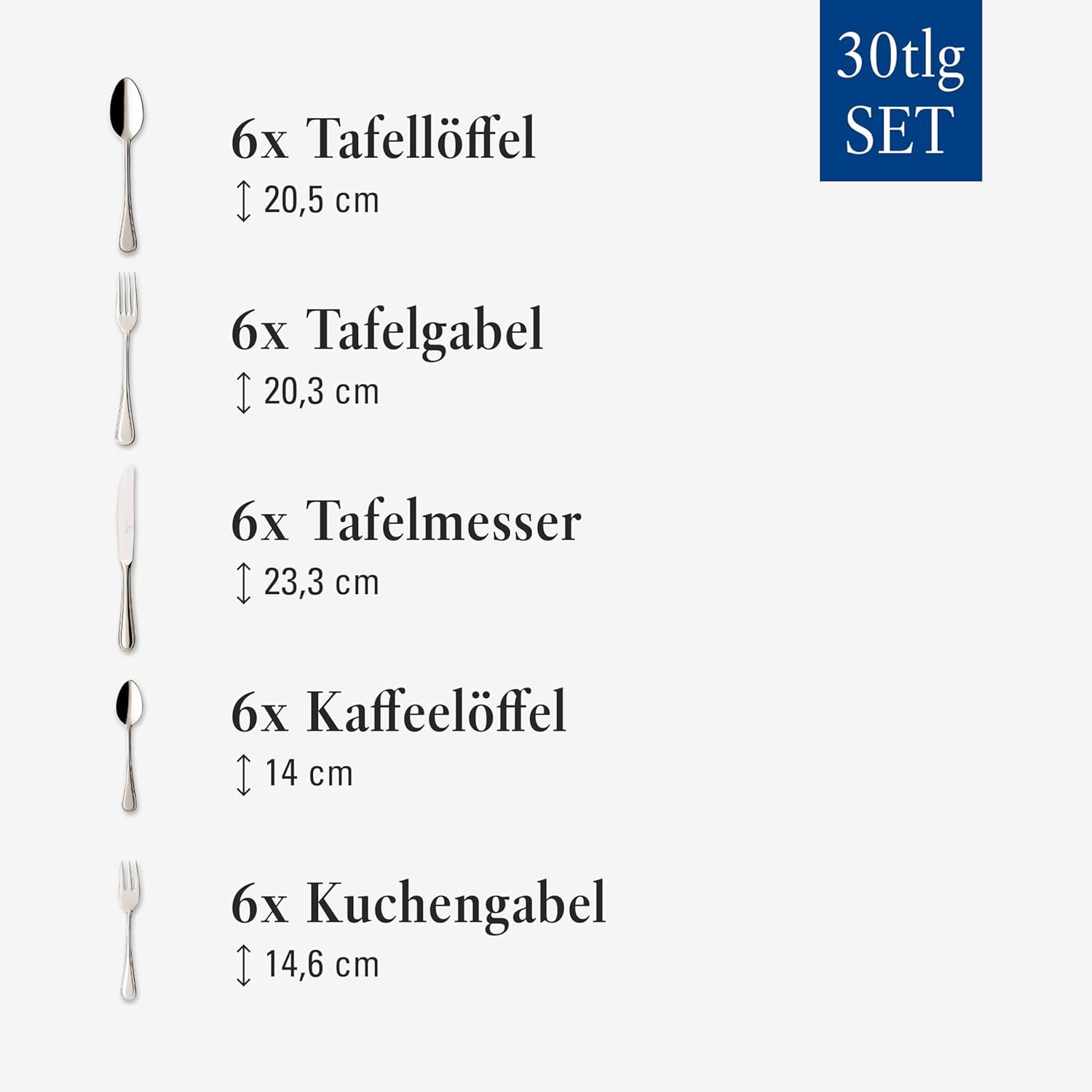 villeroy & boch neufaden merlemont couverts pour 6 personnes, 30 pièces, acier inoxydable