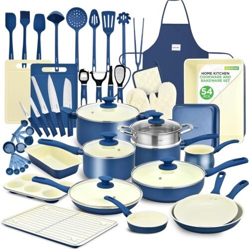 nutrichef batterie de cuisine 54 pièces effet marbre