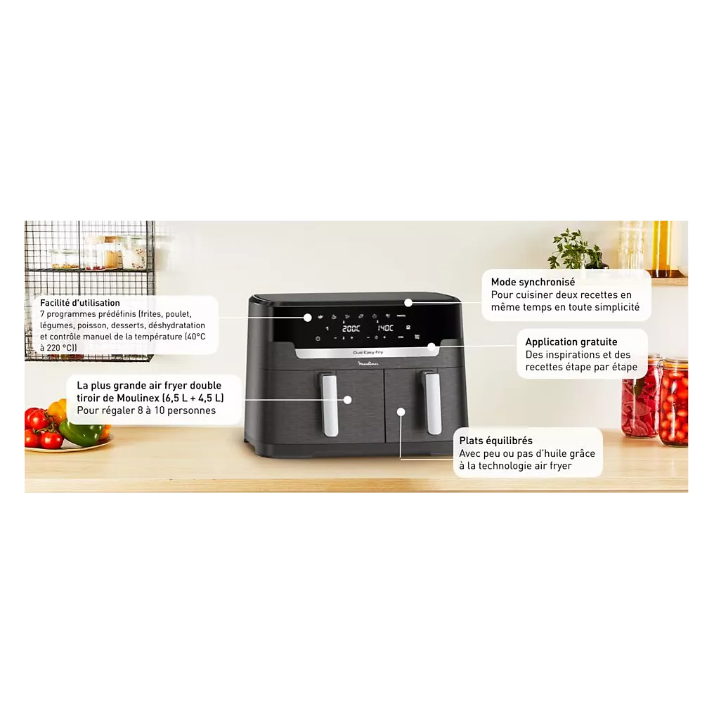 Friteuse sans huile MOULINEX Easy fry Dual XXL 11L EZ942HF0 – Image 2